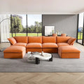 Canapé d'angle en velours en U avec assise large et profonde en plumes et duvet, convertible avec 2 poufs de rangement.