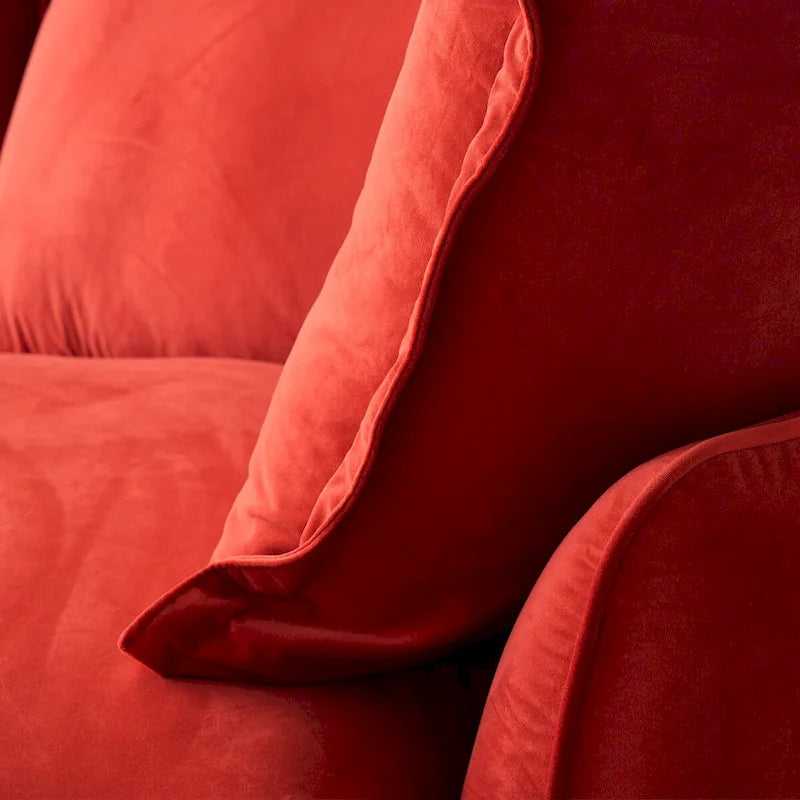 Canapé d'angle en velours en U avec assise large et profonde en plumes et duvet, convertible avec 2 poufs de rangement.