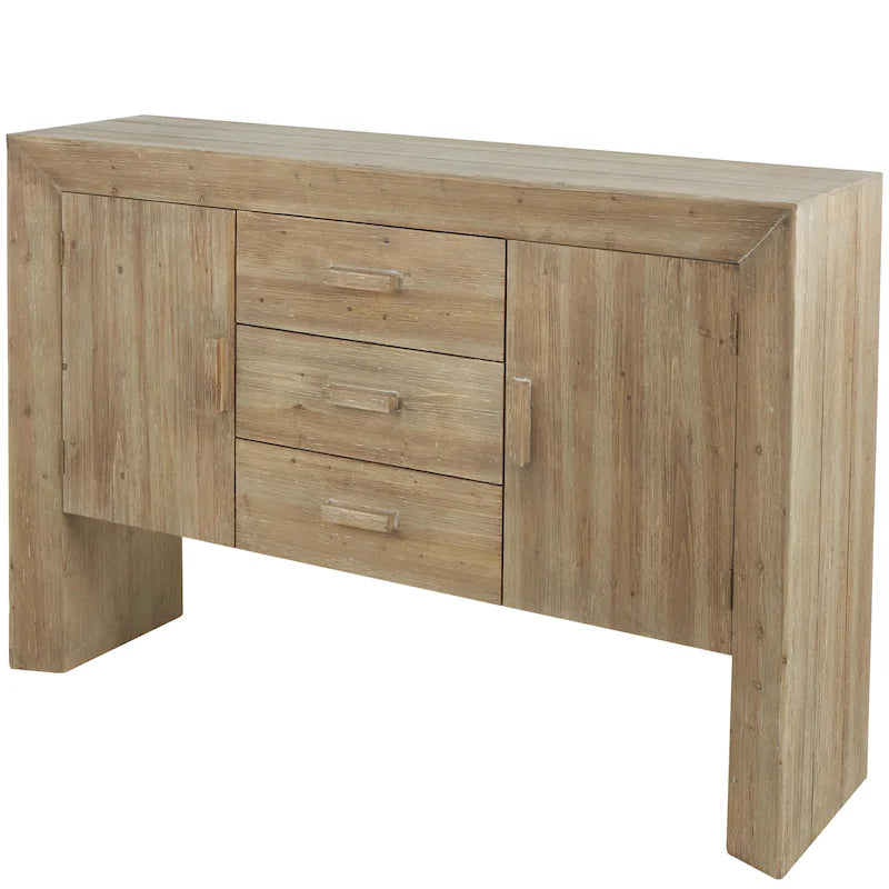 Meuble de Rangement en Bois, Buffet 2 Portes et 3 Tiroirs avec Grain de Bois Naturel - Marron