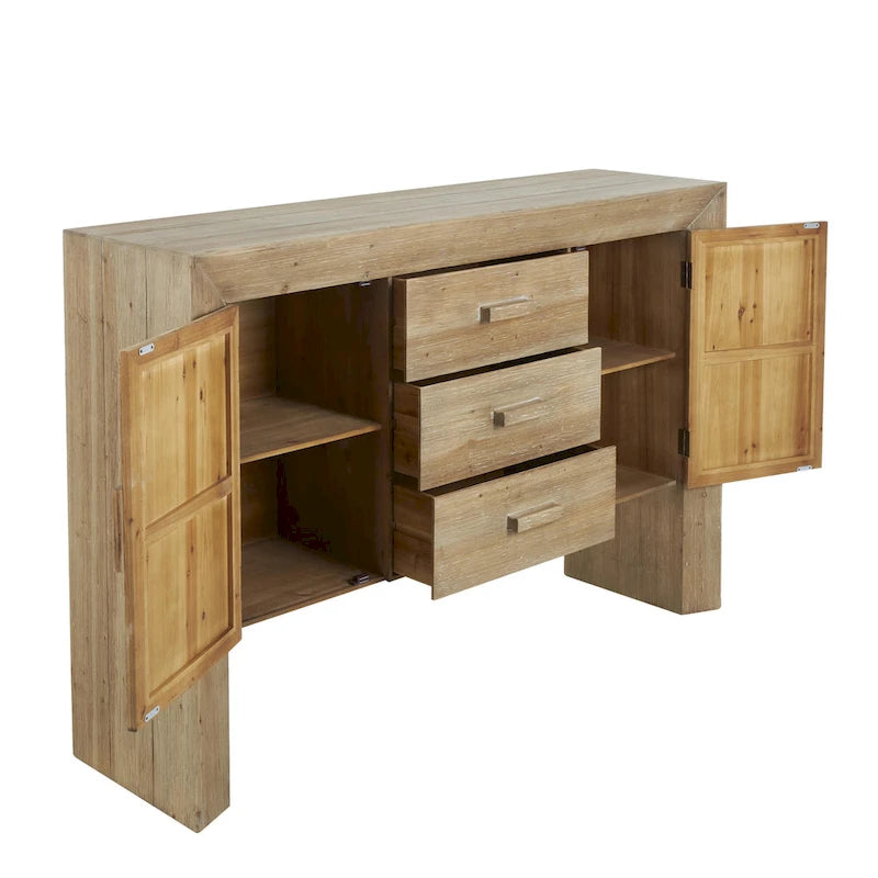 Meuble de Rangement en Bois, Buffet 2 Portes et 3 Tiroirs avec Grain de Bois Naturel - Marron