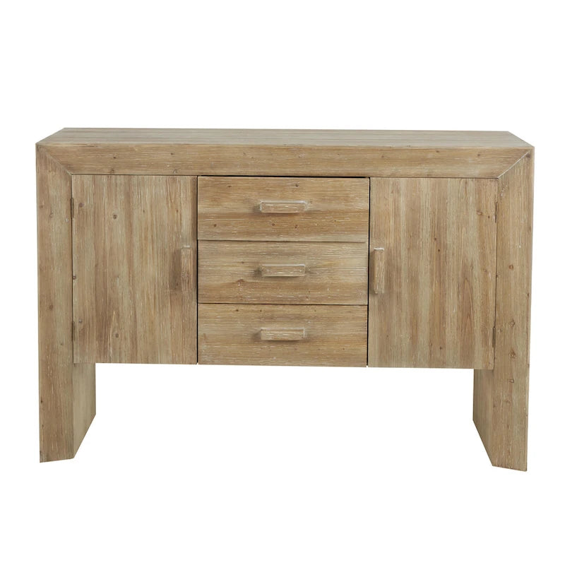 Meuble de Rangement en Bois, Buffet 2 Portes et 3 Tiroirs avec Grain de Bois Naturel - Marron