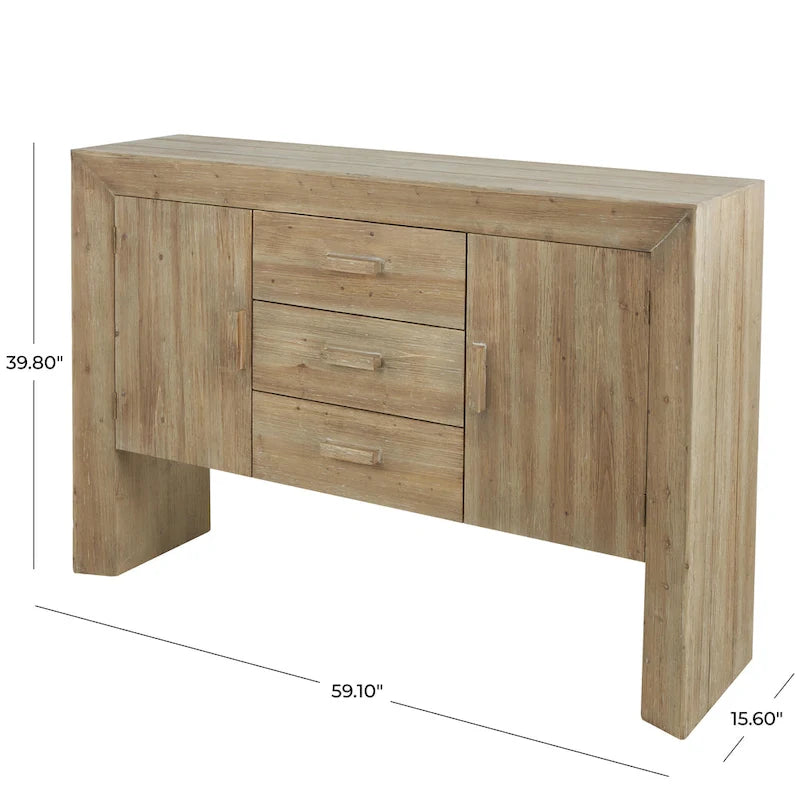 Meuble de Rangement en Bois, Buffet 2 Portes et 3 Tiroirs avec Grain de Bois Naturel - Marron