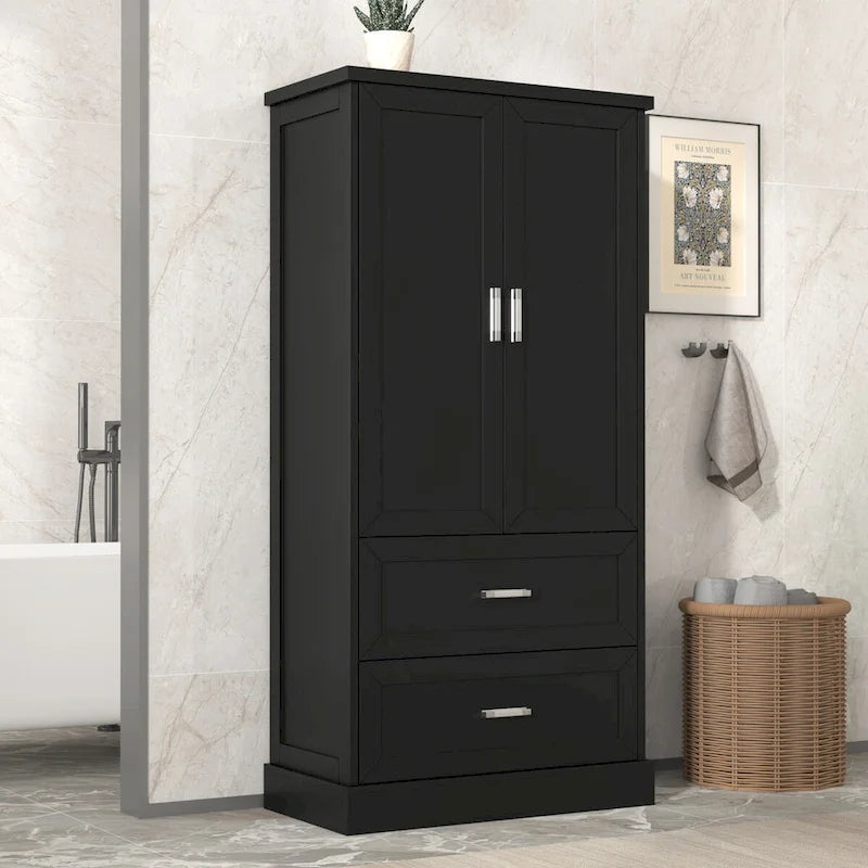 Meuble haut de salle de bain, Meuble avec deux portes et tiroirs, Étagère réglable, Panneau MDF